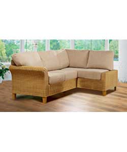 Solaria has an attractive woven rattan frame featuring wing style arms and an upholstered back. Cush