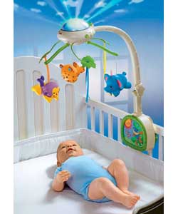 Bathes the entire nursery in a calming environment of soft light and sounds. The mobile projects mov