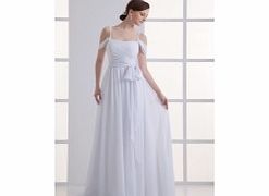 Unbranded Spaghetti Straps Off-shoulder Pleat Sweep Train