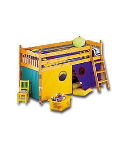 Spindle Pine Mid Sleeper Bed with Tent