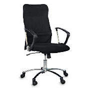 This Spiro office swivel chair comes in a black mesh finish with plastic arms and chrome plated meta