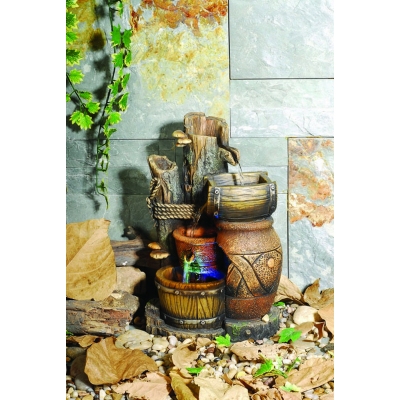 Unbranded Spout with Barrels Lit Table Top Indoor Water Feature