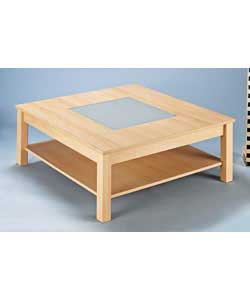 Square Beech and Milky Glass Coffee Table