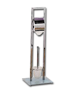 Square Chrome Brush & Toilet Roll Holder