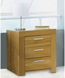Oak veneer (excluding back panel and drawer sides, back and base). 3 drawers with contemporary