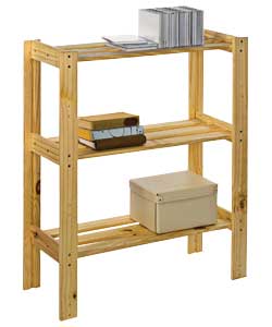 3 shelf unfinished pine multiuse slatted storage unit.Size (H)87, (W)75, (D)30cm. Weight 4.25kg.1 pe