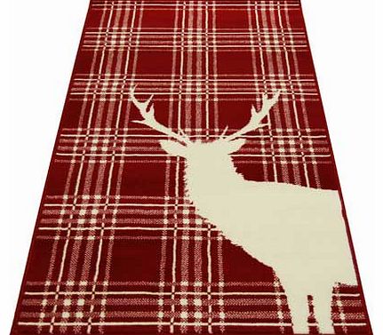 A real winter warmer! This soft pile rug features a highly fashionable red tartan design background. with a bold stag print to one side. This rug is sure to be the focal point to any living area. Easy to clean. simply surface shampoo. 100% polypropyl