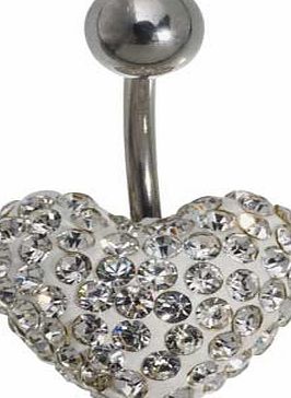 Unbranded Stainless Steel White Crystal Belly Bar