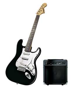Unbranded Starcaster by Fender Strat Guitar and Amp Pack - Black