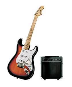 Unbranded Starcaster by Fender Strat Guitar and Amp Pack - Sunburst