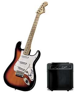 Unbranded Starcaster-by-Fender Strat Guitar and Amp Set - Sunburst