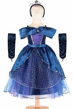 A dazzling midnight blue satin gown trimmed with glittering silver stars. This costume comes with velveteen silver sequin finished gloves The style also includes a star tiara to complete the look Suitable for height 116 to 128cm. For ages 6 years and