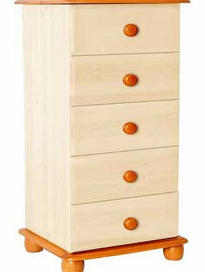 Unbranded Stavern Narrow 5 Drawer Chest - Pine and Cream