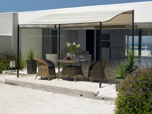 This fantastic gazebo is perfect for the summer days  when a bit of shade is needed. The back of the