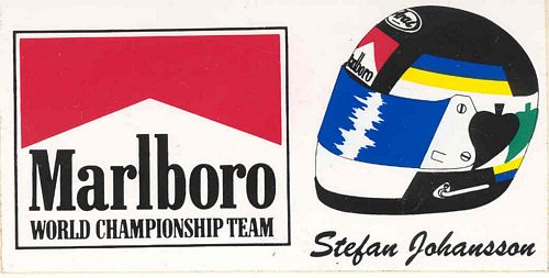 Stefan Johansson Helmet Logo Marlboro Championship Sticker (13cm x 6cm)