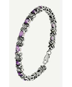 Sterling Silver Amethyst and Marquisite Bracelet