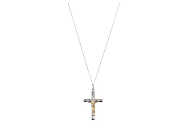 Unbranded Sterling Silver and 9ct Gold Crucifix Pendant