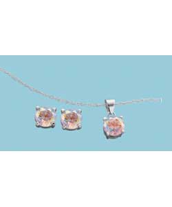 Sterling Silver and Cubic Zirconia Pendant and Earring Set