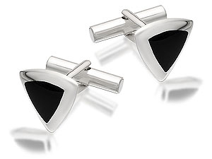 Unbranded Sterling-Silver-And-Onyx-Triangular-Cufflinks-014605
