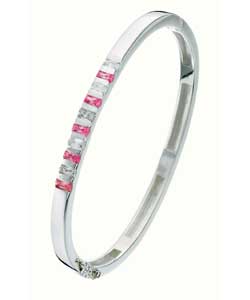 Sterling Silver and Pink and Clear Cubic Zirconia Bangle