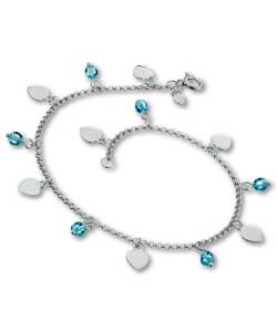 Sterling Silver Aqua and Heart Anklet