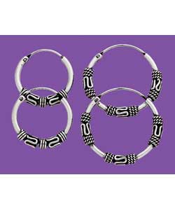 Sterling Silver Balianese Hoop Earrings