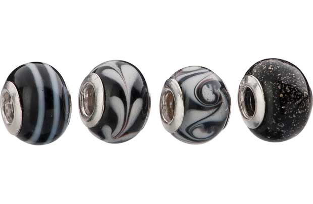 Unbranded Sterling Silver Black Glass Bead - Set of 4