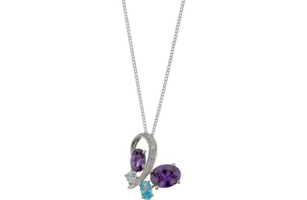 This Sterling Silver Blue and Purple CZ Butterfly Pendant is a unique and stylish piece of jewellery. A simple Sterling Silver chain is a complimented by a butterfly themed Cubic Zirconia pendant. Purple