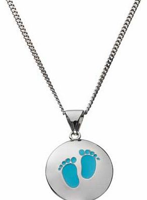 This beautiful necklace is the perfect way of marking the arrival of a new baby. Made from sterling silver. this pendant features a pair of blue feet on a silver pendant. This necklace makes an excellent gift for a mum. Sterling silver. Length of nec