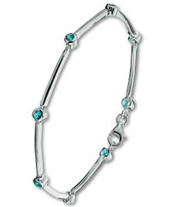 Sterling Silver Blue Cubic Zirconia Bar Bracelet