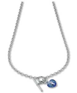 Sterling Silver Blue Merano Heart and T-Bar Necklace