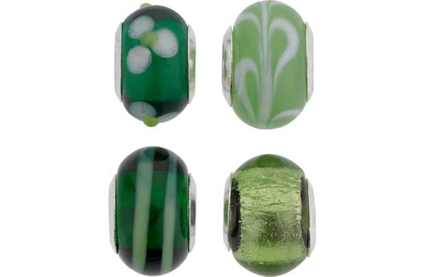 Unbranded Sterling Silver Bright Green Glass Beads - Set