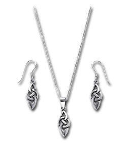 Sterling Silver Celtic Style Pendant and Earring Set