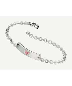 Sterling Silver Childs Pink Cubic Zirconia Heart ID Bracelet