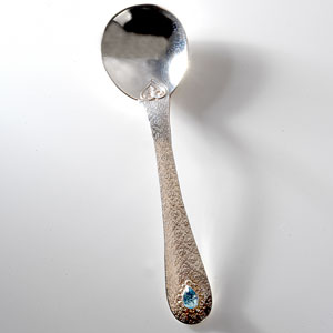 Sterling Silver Christening Spoon with Blue