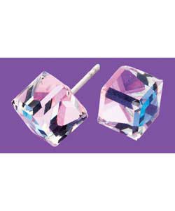 Sterling Silver Crystal Cube Stud Earrings