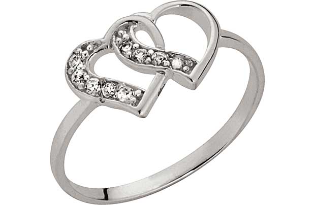 Unbranded Sterling Silver Cubic Zirconia Double Heart Ring
