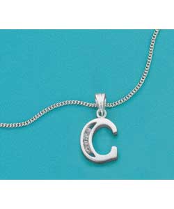 Sterling Silver Cubic Zirconia Initial Pendant C