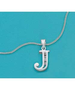 Sterling Silver Cubic Zirconia Initial Pendant J