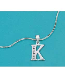 Sterling Silver Cubic Zirconia Initial Pendant K