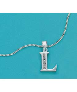 Sterling Silver Cubic Zirconia Initial Pendant L