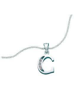 Sterling Silver Cubic Zirconia Initial Pendant - Letter C