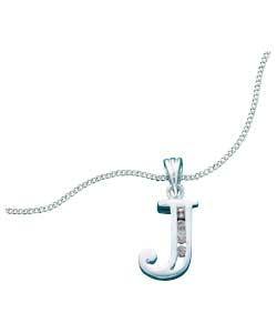 Sterling Silver Cubic Zirconia Initial Pendant - Letter J