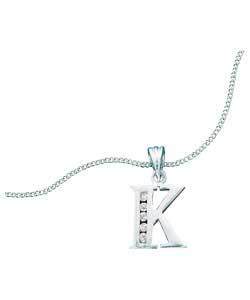 Sterling Silver Cubic Zirconia Initial Pendant - Letter K