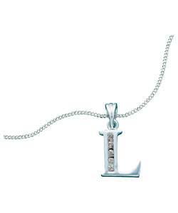 Sterling Silver Cubic Zirconia Initial Pendant - Letter L