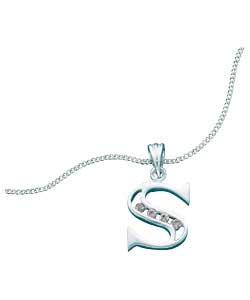 Sterling Silver Cubic Zirconia Initial Pendant - Letter S