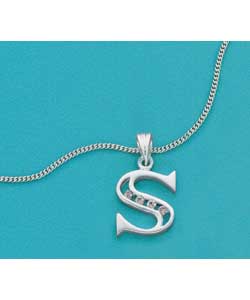 Sterling Silver Cubic Zirconia Initial Pendant S