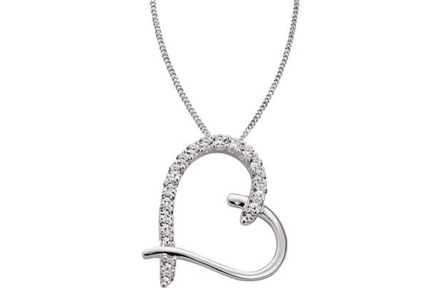 Sparkling cubic zirconia line the side of this heart pendant necklace. Sterling silver. Cubic zirconia set pendant. Length of necklace 46cm/18in. EAN: 2199548.