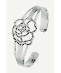 Sterling Silver Cubic Zirconia Rose Bangle