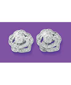 Sterling Silver Cubic Zirconia Rose Stud Earrings